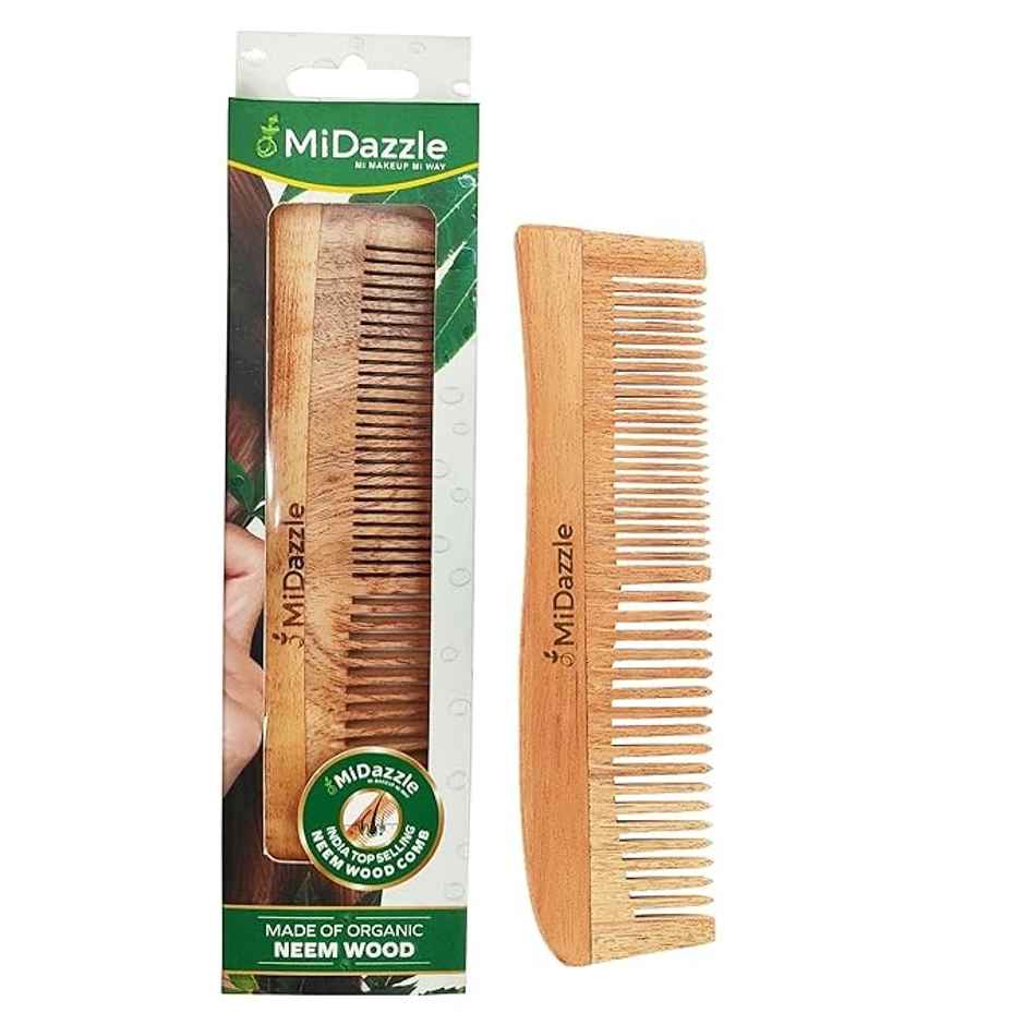 Midazzle Organic Kacchi Neem Wooden Dressing Comb 2in1 |MINC2104