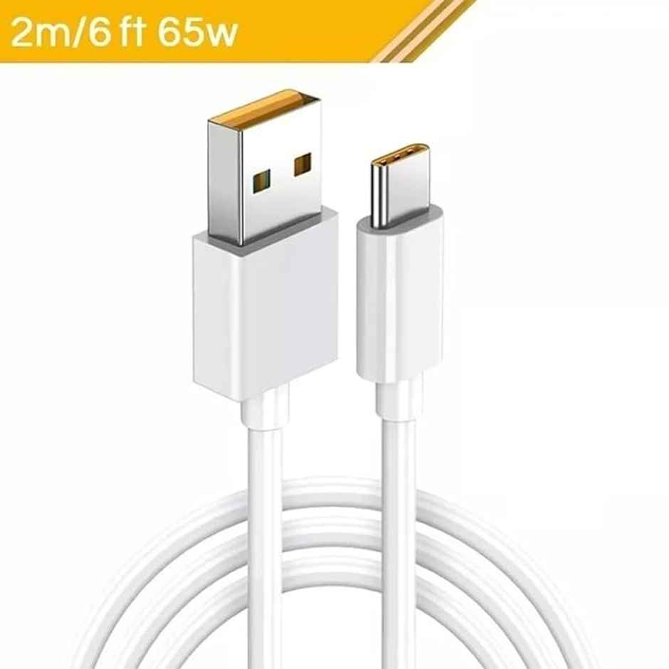 Sounce Realme 65W Super Vooc Charge, Data Sync Fast Charging Type - C Cable (White)-2 Meter