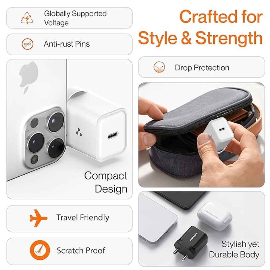 Ambrane 20W Type C to C Mobile Charger Adapter, Fast Charging For Android & Ios (Charge 20, White)