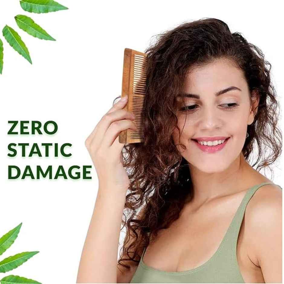 Bronson Professional Kacchi Neem Handmade Wooden Comb - Wide Tooth for Post Shampoo Detangling
