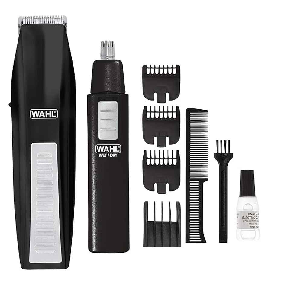 Battery Beard Trimmer for Men | For Beard & Moustache | 1 hour Runtime | Carbon Steel Blade | 8 Length Settings | Black, Silver