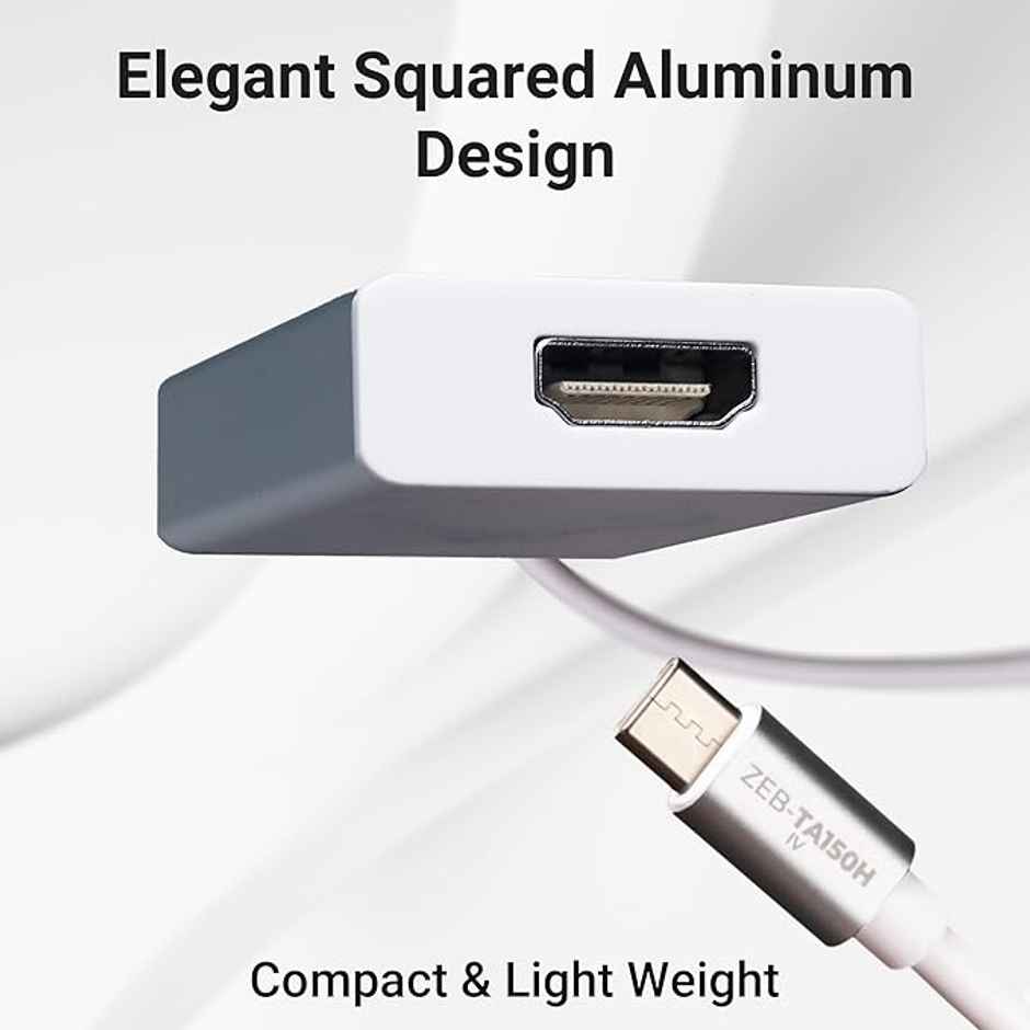 ZEBRONICS TA150H Type-C to HDMI 4K Adapter, 15cm, MacBook/DeX/Windows, Aluminium Design, White