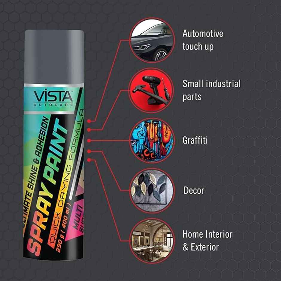 Vista Auto Care Silver Spray Paint Quick-Drying | Multi-Surface for Metal | Wood