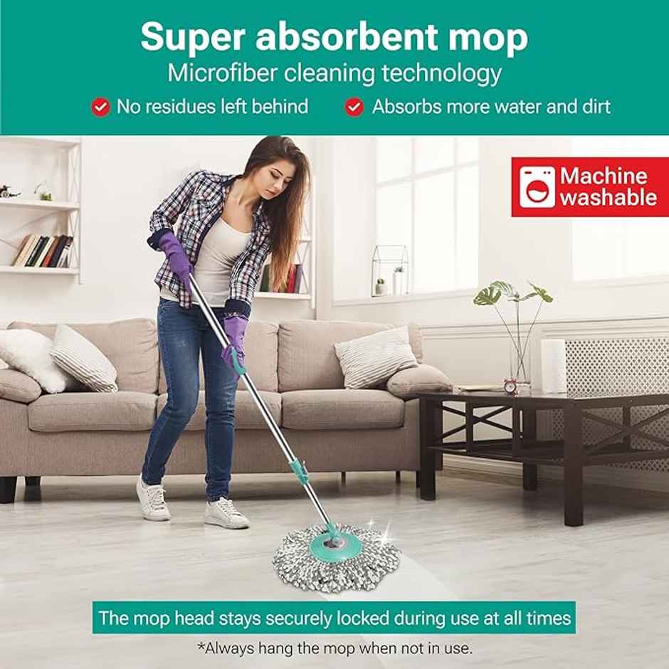 Spotzero By Milton Classic 360 Degree Cleaning Spin Mop With Easy Wheels, 2 Refill And Bucket