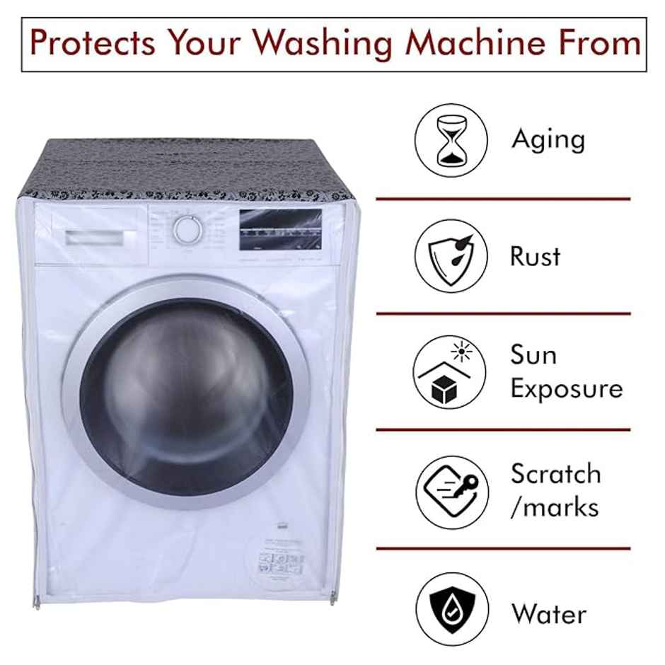 Daluci Front Load Washing Machine Cover For Bosch 6.5-9 kg | Black and Grey | 63 x 63 x 81 cm