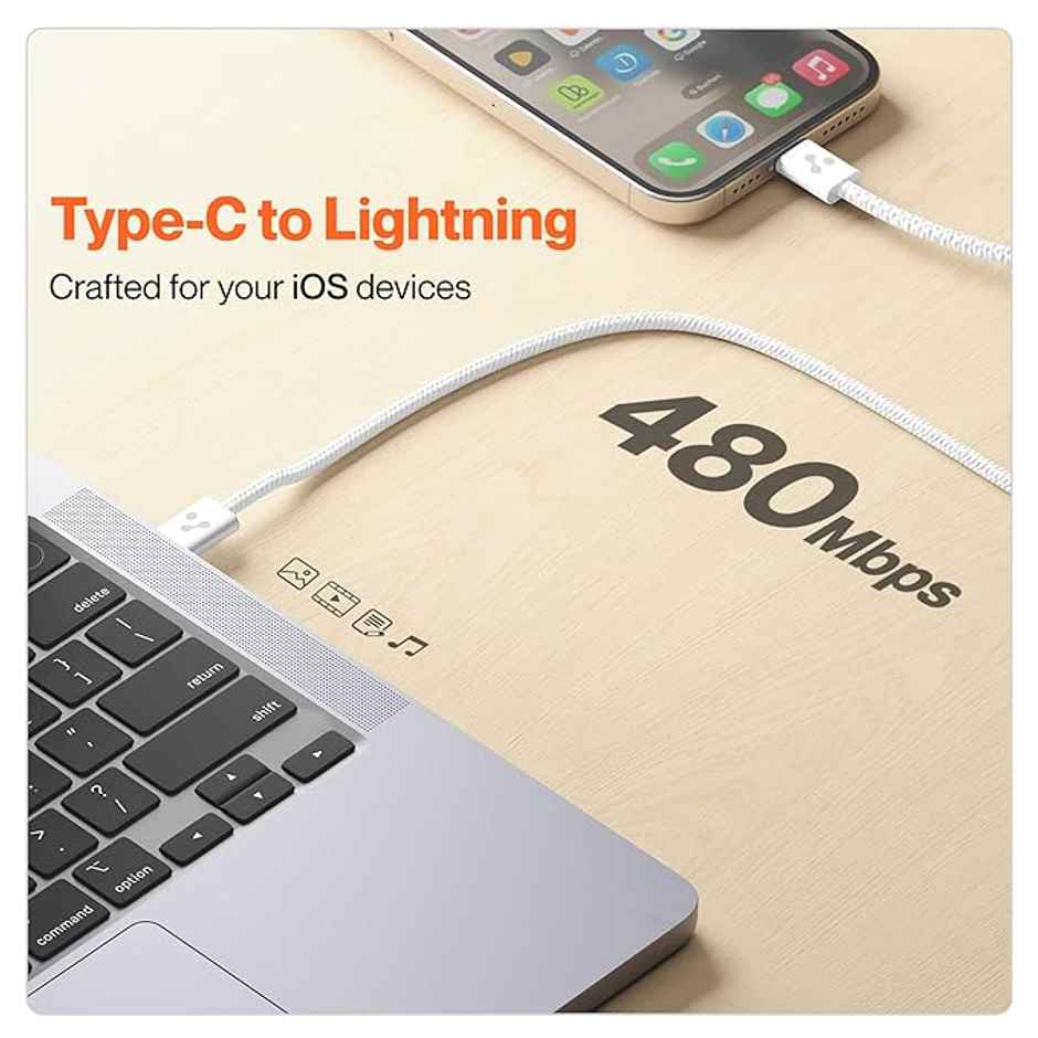 Ambrane Type-C To Lightning Cable, 22.5W Fast Charging Cable (Abtl-Q12, White)