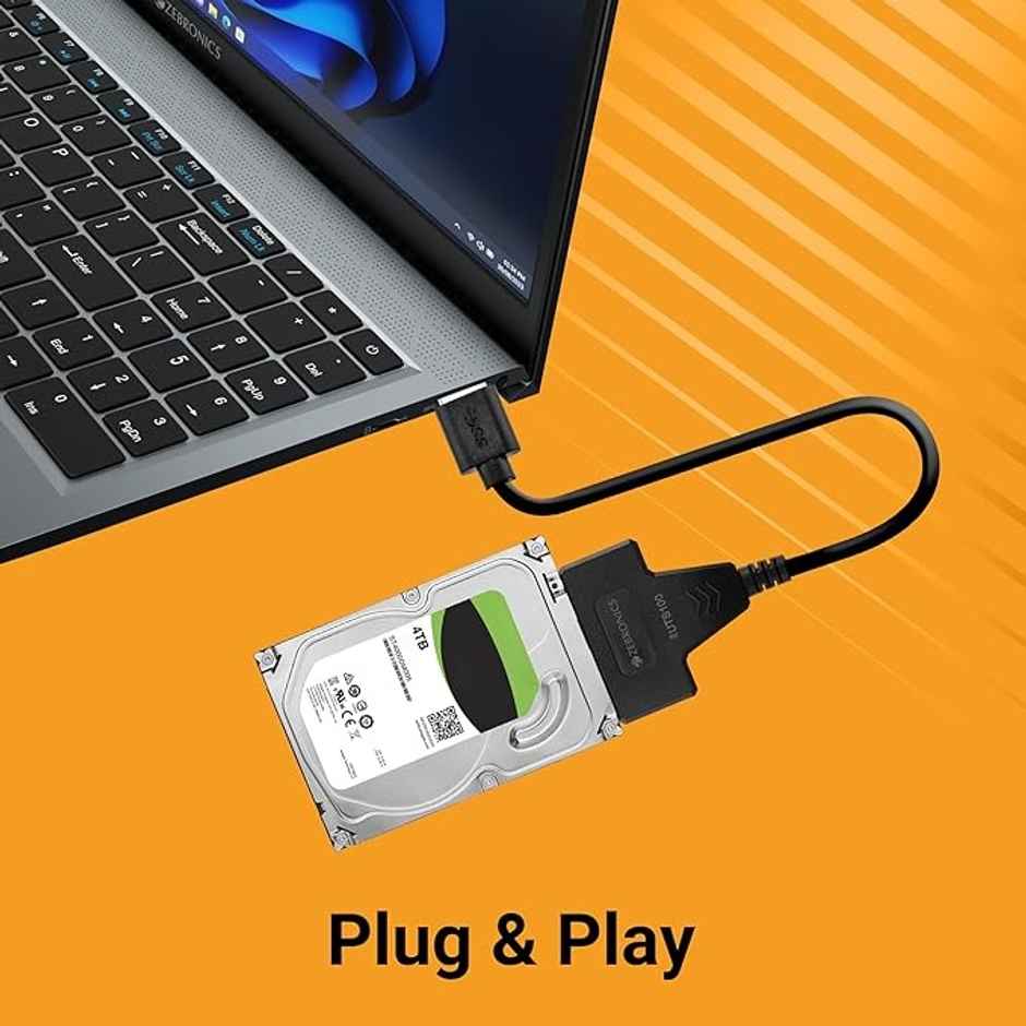 ZEBRONICS UTS100 USB 3.0 to SATA Adapter for 2.5 HDD/SSD with Plug & Play, Durable Material, Super Fast Transfer, Upto 5 Gbps - Black