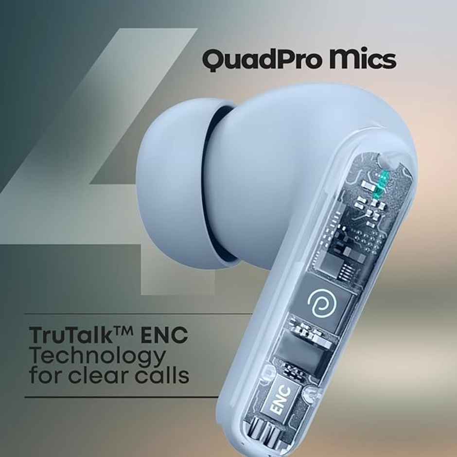 pTron Bassbuds Bliss TWS Earbuds | TruTalk ENC Calls | 40H Playtime | 50ms Game/Music Mode - Light Blue