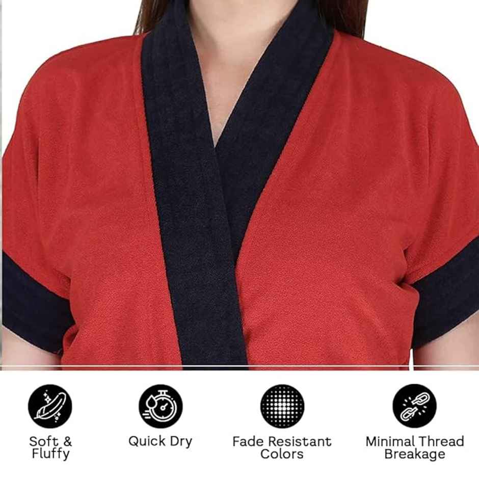 Kuber Industries Bathrobe for Women Micro Terry Cotton Towel Robe|Unisex Bathrobe (Red)