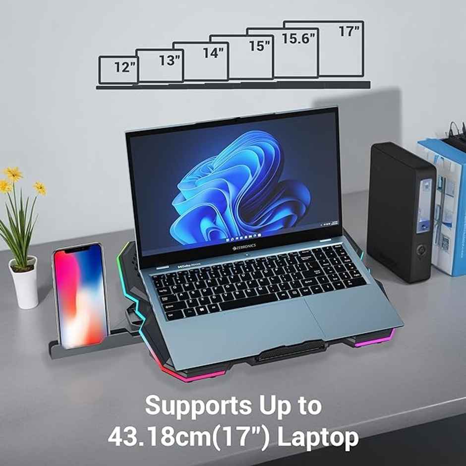 Zebronics Nc8000 Laptop Cooling Pad, Upto 17 Inch, 5 Fans 5 Level Adjustable Speed Control Usb Port