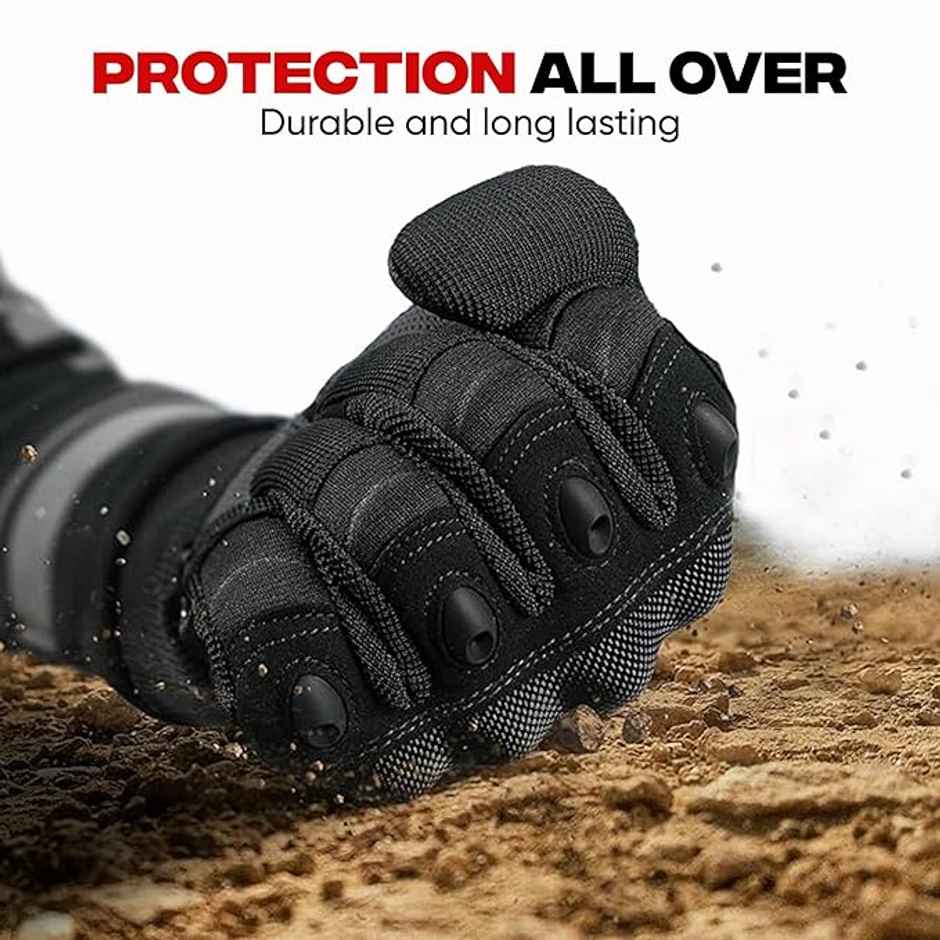 AutoGuys FF|1 Full|Finger Bike Riding Gloves Knuckle Armour Hand Gloves Washable | Size | L, Black