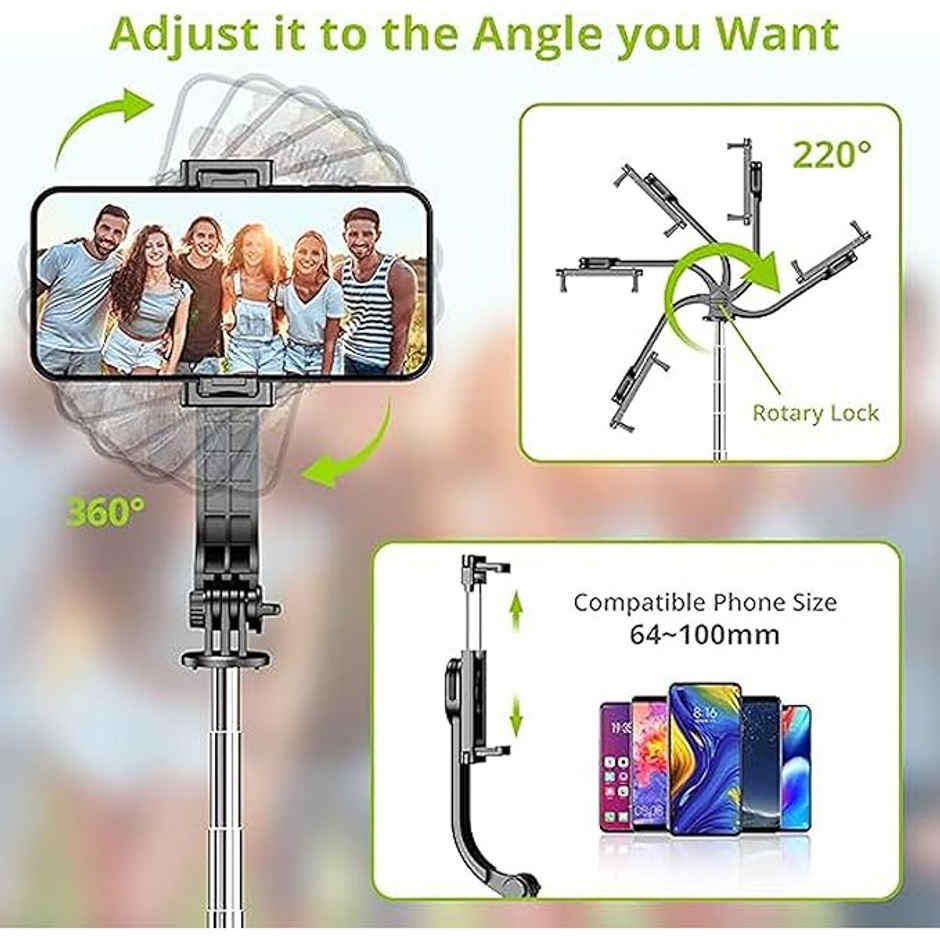 Sounce Bluetooth Selfie Stick Tripod Stand | 360 Degree Rotatation | 45 Inch Extension | Black