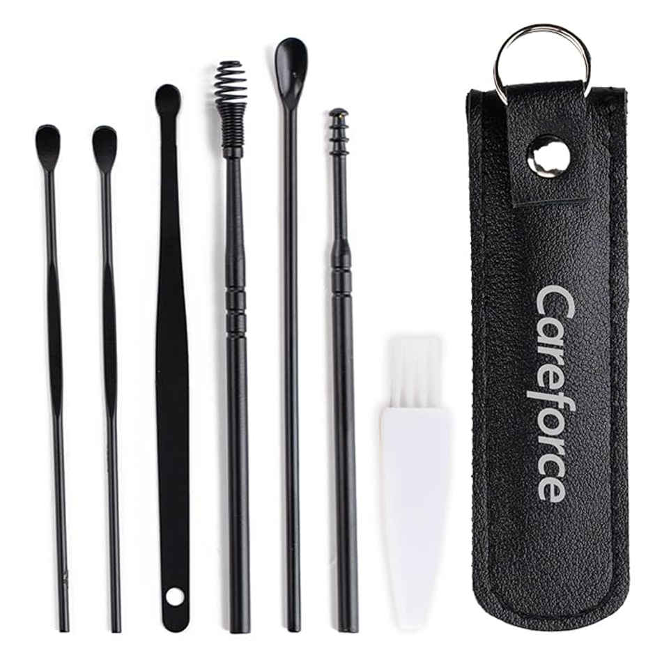 Careforce Reusable Ear Wax Cleaner Tool Kit with Storage | 6-Piece Silver Set