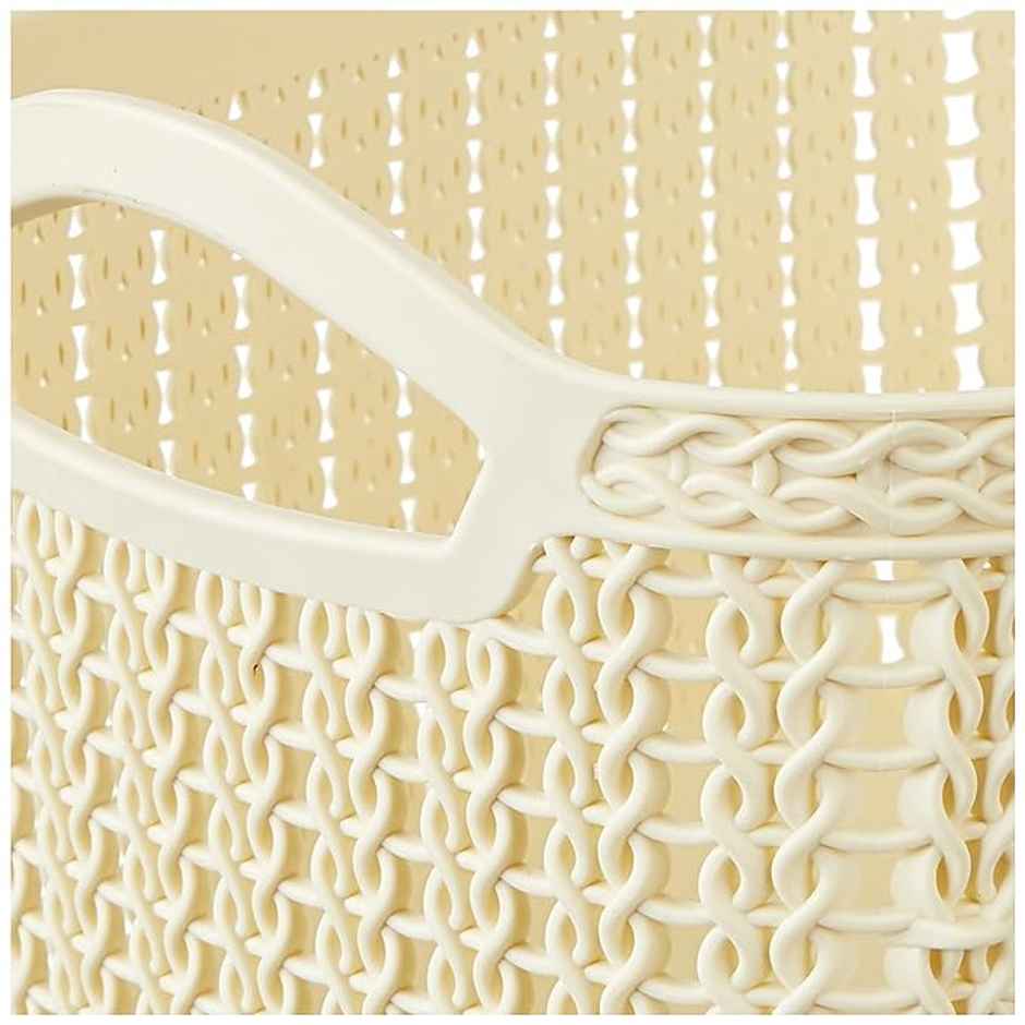 Kuber Industries Pack of 2 Plastic Medium Multipurpose Storage Basket With Handles (Brown & Cream) | L - 23 cm, W - 17 cm, H - 13 cm