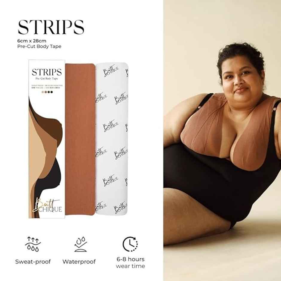 Buttchique Breast Lift Pre-Cut Body Tape Strips (Pack Of 10, Cinnamon (6 X 28 Cms Strips))