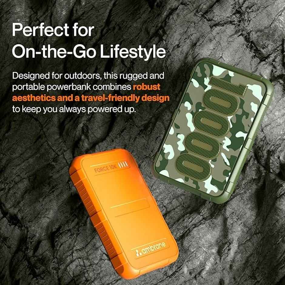 Ambrane 10000mAh Wired Power Bank,Rugged & Slim,22.5W Fast Charging,Compact & Travel-Friendly,USB Type-C Input Output,PD & QC,Compatible with iPhone,Samsung,Oneplus & All Android (Force 10K) - Dark Green