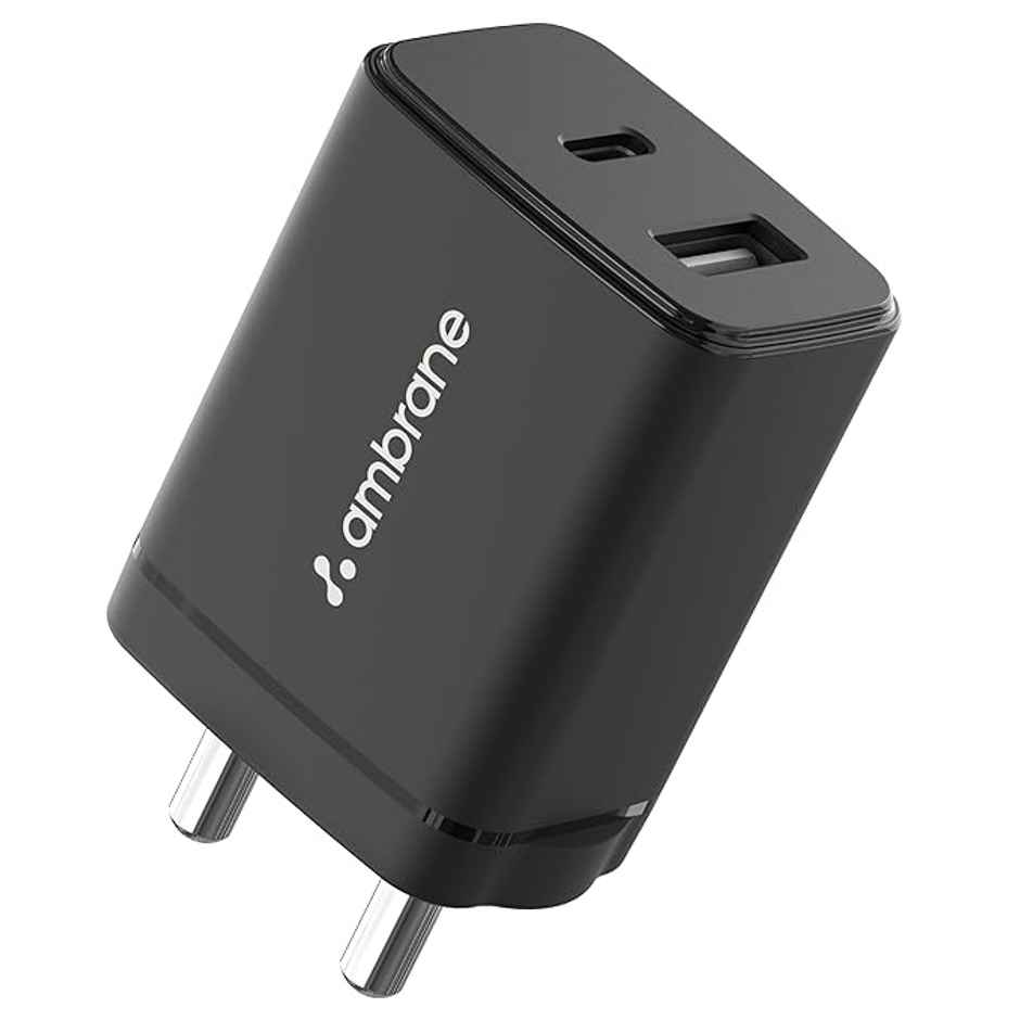 Ambrane 30W Dual Port Gan Charger, Usb & Type C Port With Qc & Pd Technology (Charge 30, Black)