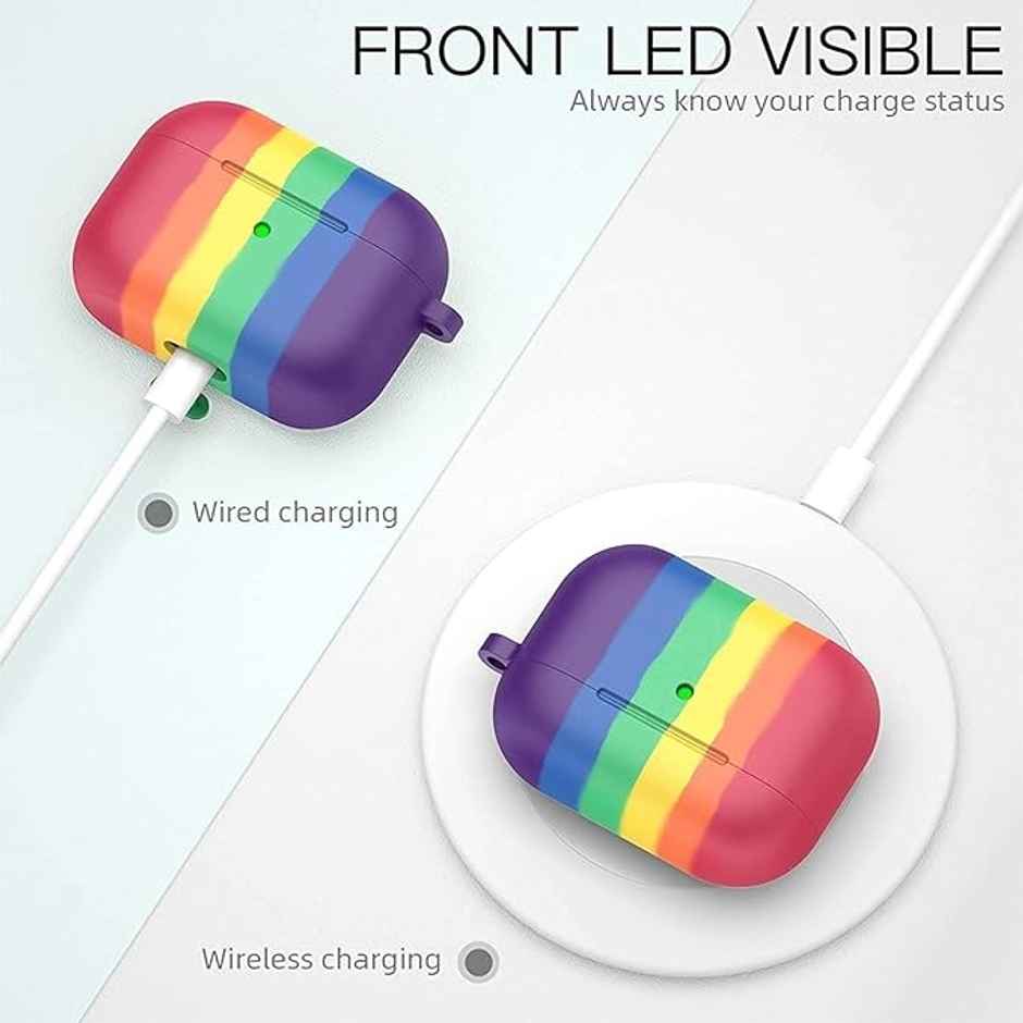 Sounce AirPods Pro Silicone Case Cover with Keychain | Supports Wireless Charging | Rainbow