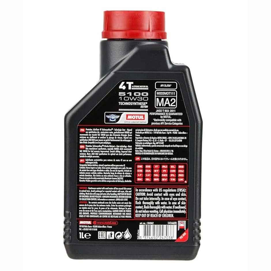 Motul 5100 4T Hybrid 10W-30 API SM Technosynthese Semi Synthetic Engine Oil for Bikes | 1L