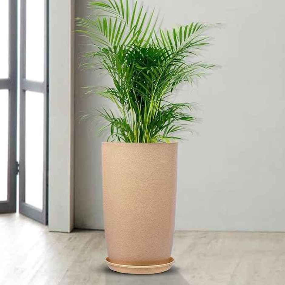 Kuber Industries Flower Pot with Plate | 18 Inch | Lightweight Polymer Planter | Beige