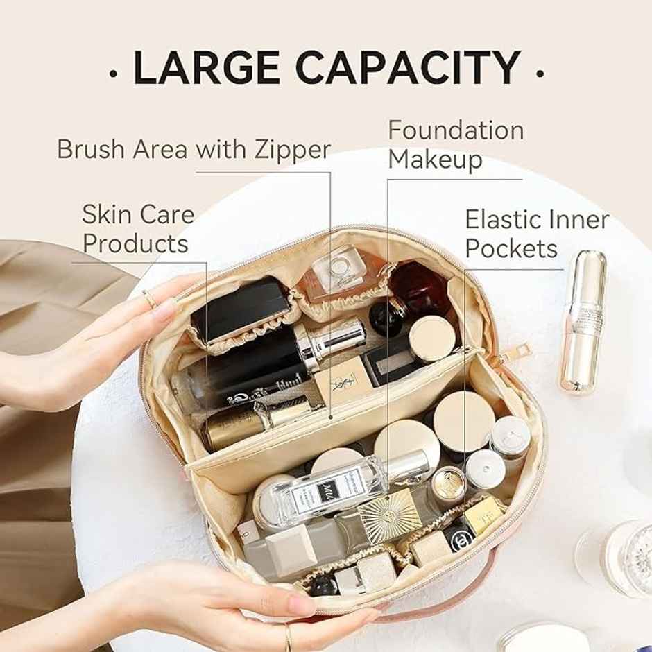 Bronson Professional Travel Makeup Bag Cosmetic Storage Faux Leather Vanity Pouch - Pink