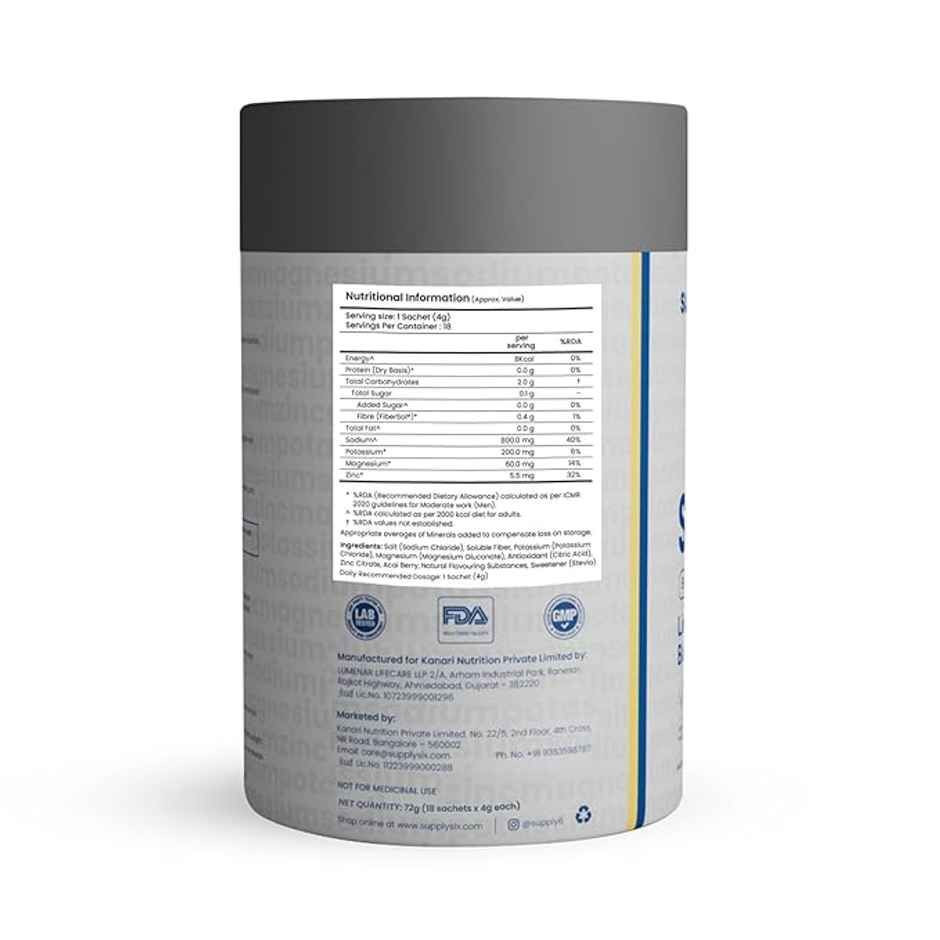 Supply6 Salts | Electrolyte Mix |Blue Raspberry |Lime |Sodium |Potassium |Magnesium |Zinc |Fiber