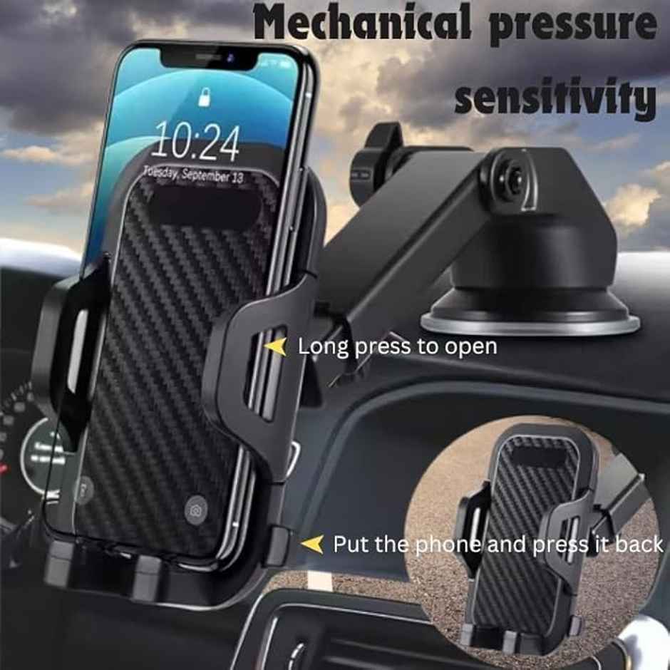 Elfora Car Mobile Phone Holder Stand for Dashboard & Windshield with Adjustable Angles | Black