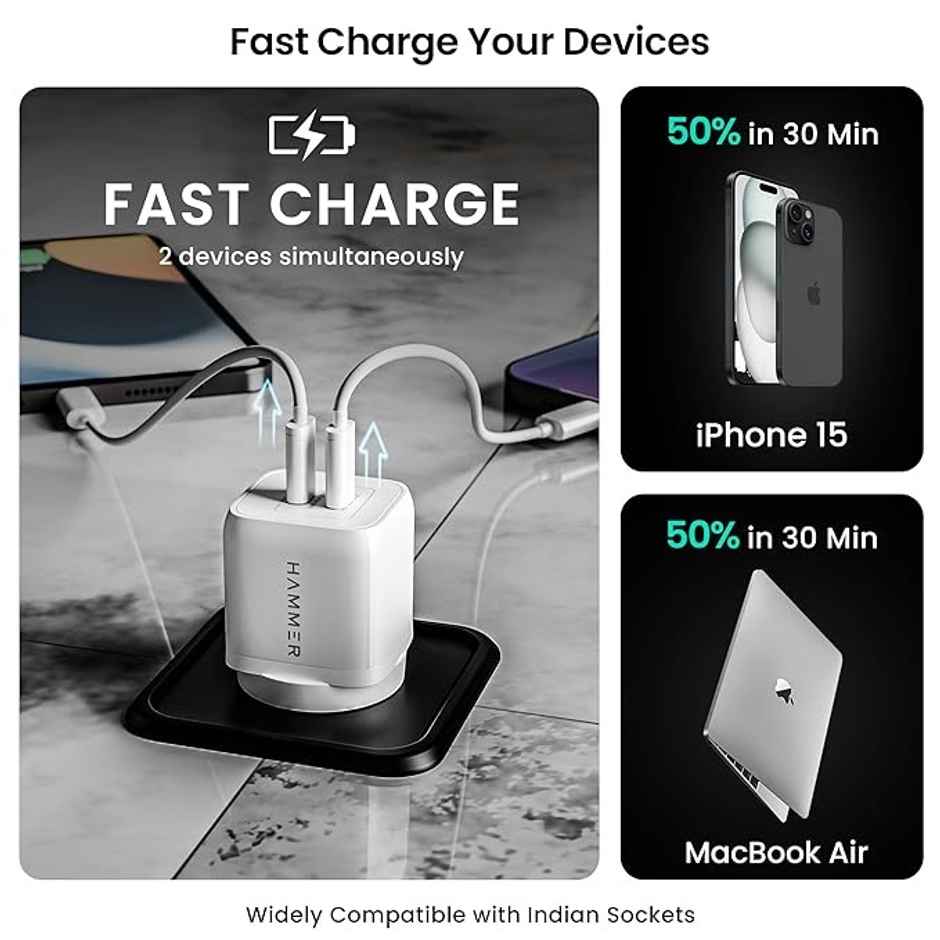 Hammer 45W Fast Gan Charger| For Type C Samsung Mobile| Iphone 16|15| Made In Vietnam| (No Cable)