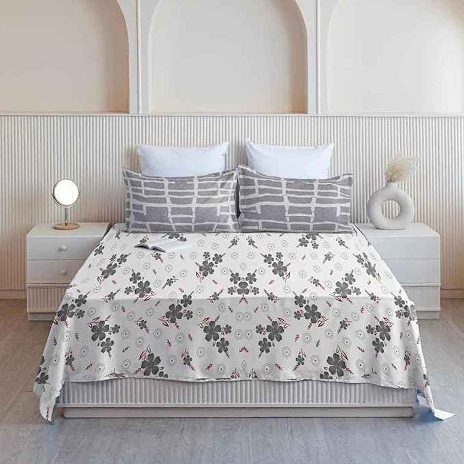 Elegant Weavers Sintra Double Abstract Bedsheet | With 2 Pillow Covers | White & Grey | 87 x 98 in