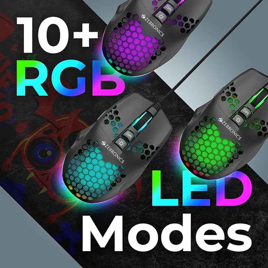 Zebronics Crosshair Premium Gaming Rgb Usb Mouse With Up To 7200 Dpi, Included Custom Magnetic
