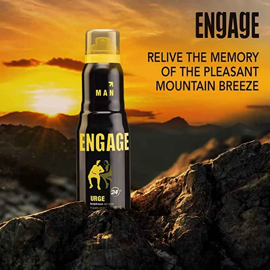 Engage Urge Deodorant Spray for Men | Citrus & Woody | 24hr Freshness