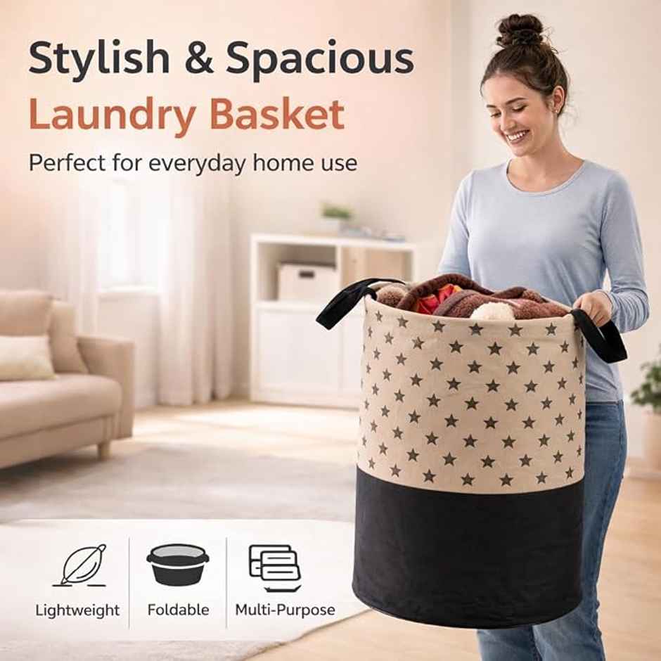 Perpetual 45L Waterproof Laundry Basket | Foldable Storage Bag with Handle (BrownStar)