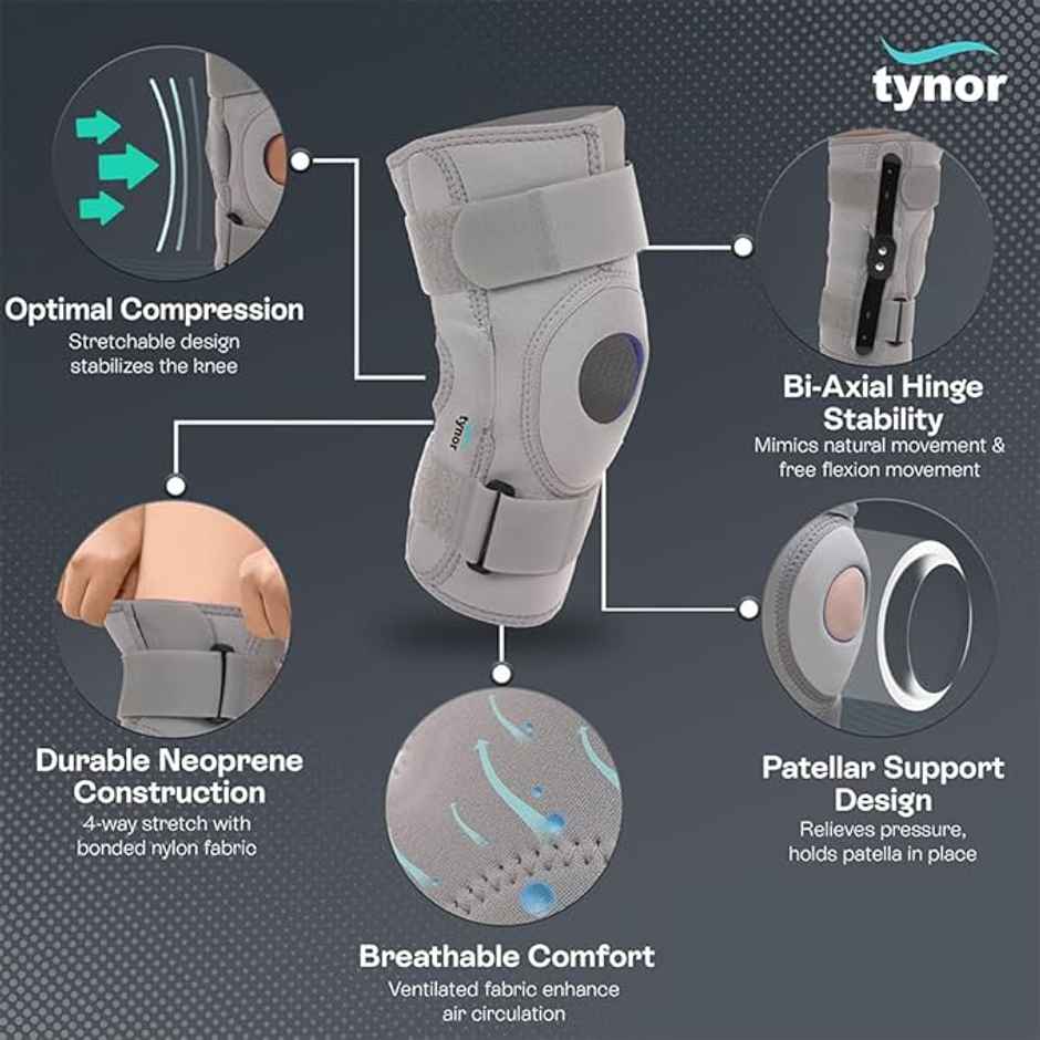 Tynor Knee Support Hinged (Neoprene) Grey XL
