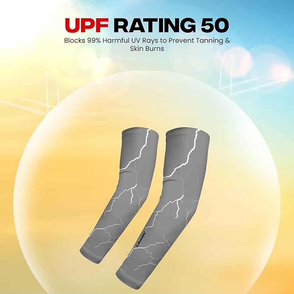 Autofy Active Fit 240 GSM Unisex Arm Sleeves | UV Protection Compression & Cooling Effect | Grey