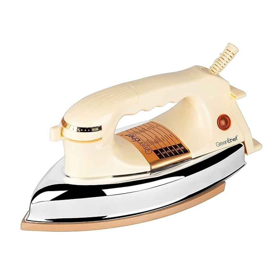 Greenchef D - 907 Heavy Weight 1000 W Dry Iron, 360 Degree Swivel Cord, Cool Touch Body - Yellow