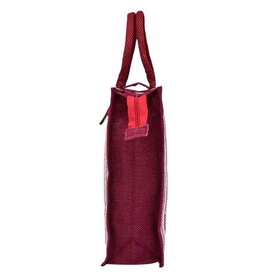Kuber Industries Jute Top Flap-Lining Carry Shopping Bag with Handle|Medium|Maroon