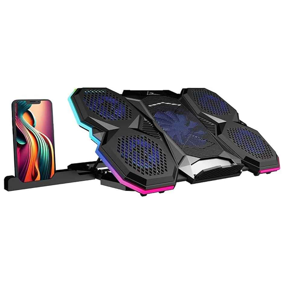 Zebronics Nc8000 Laptop Cooling Pad, Upto 17 Inch, 5 Fans 5 Level Adjustable Speed Control Usb Port