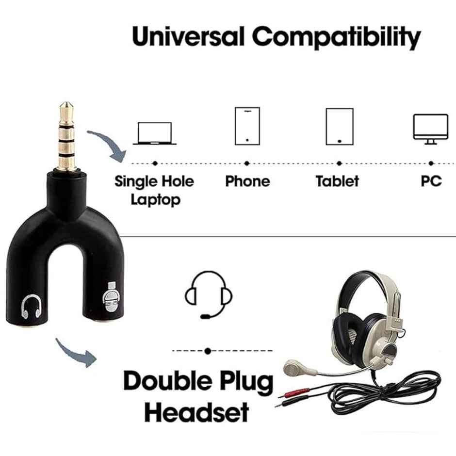 Sounce Audio Jack Headphones with mic | 3.5 mm Jack Splitter 2 Male 1 Female Black