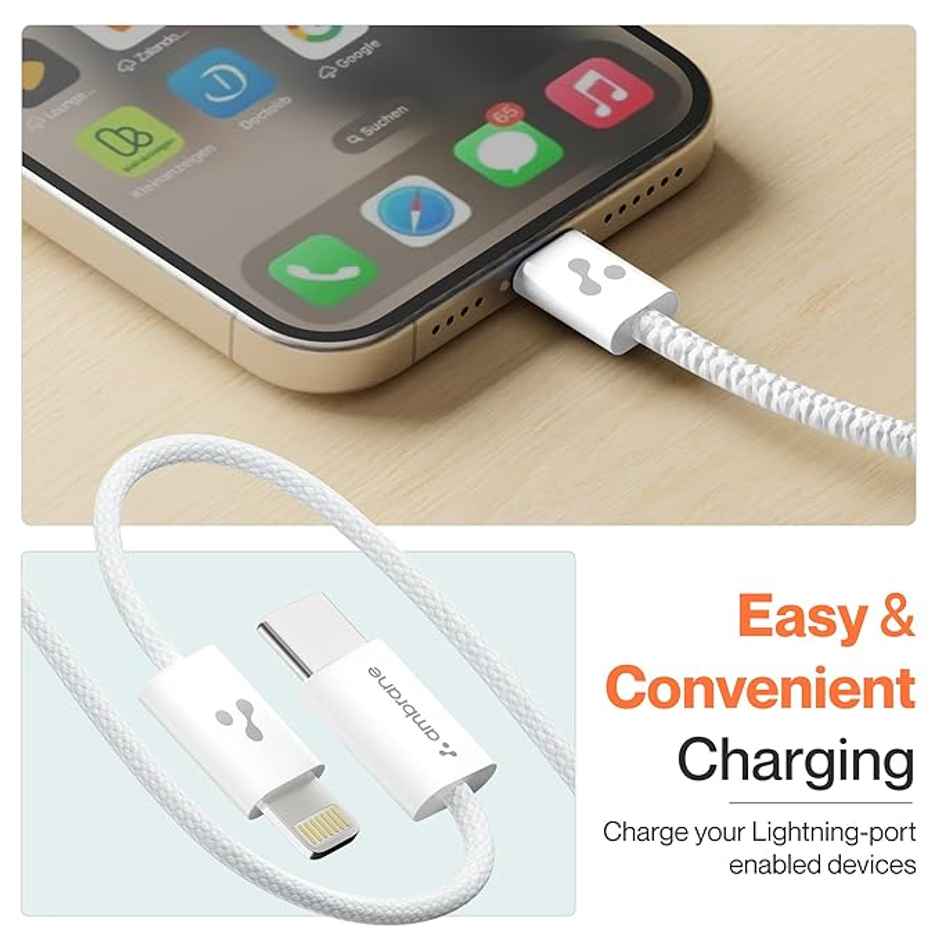 Ambrane Type-C To Lightning Cable, 22.5W Fast Charging Cable (Abtl-Q12, White)