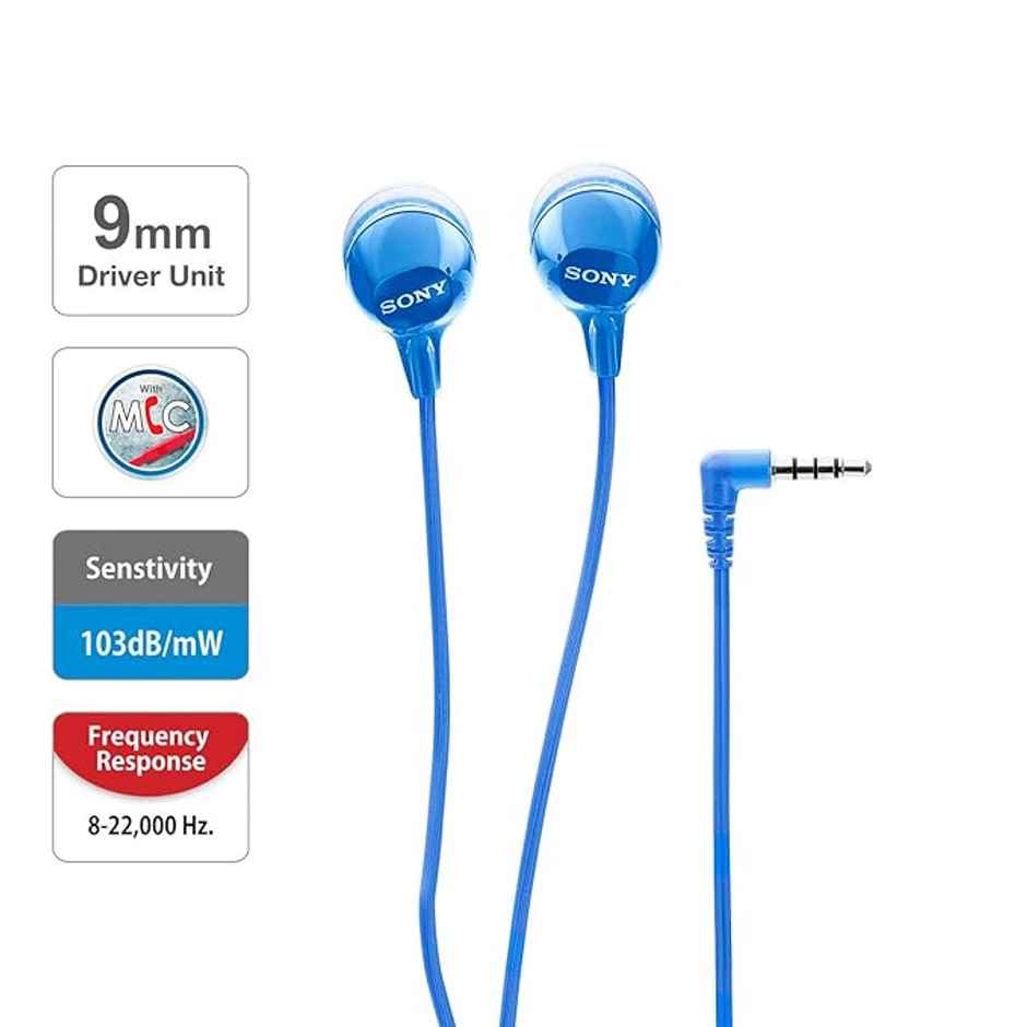 Sony MDR-EX14AP Wired In-Ear Earphones with Mic | Calls | Blue