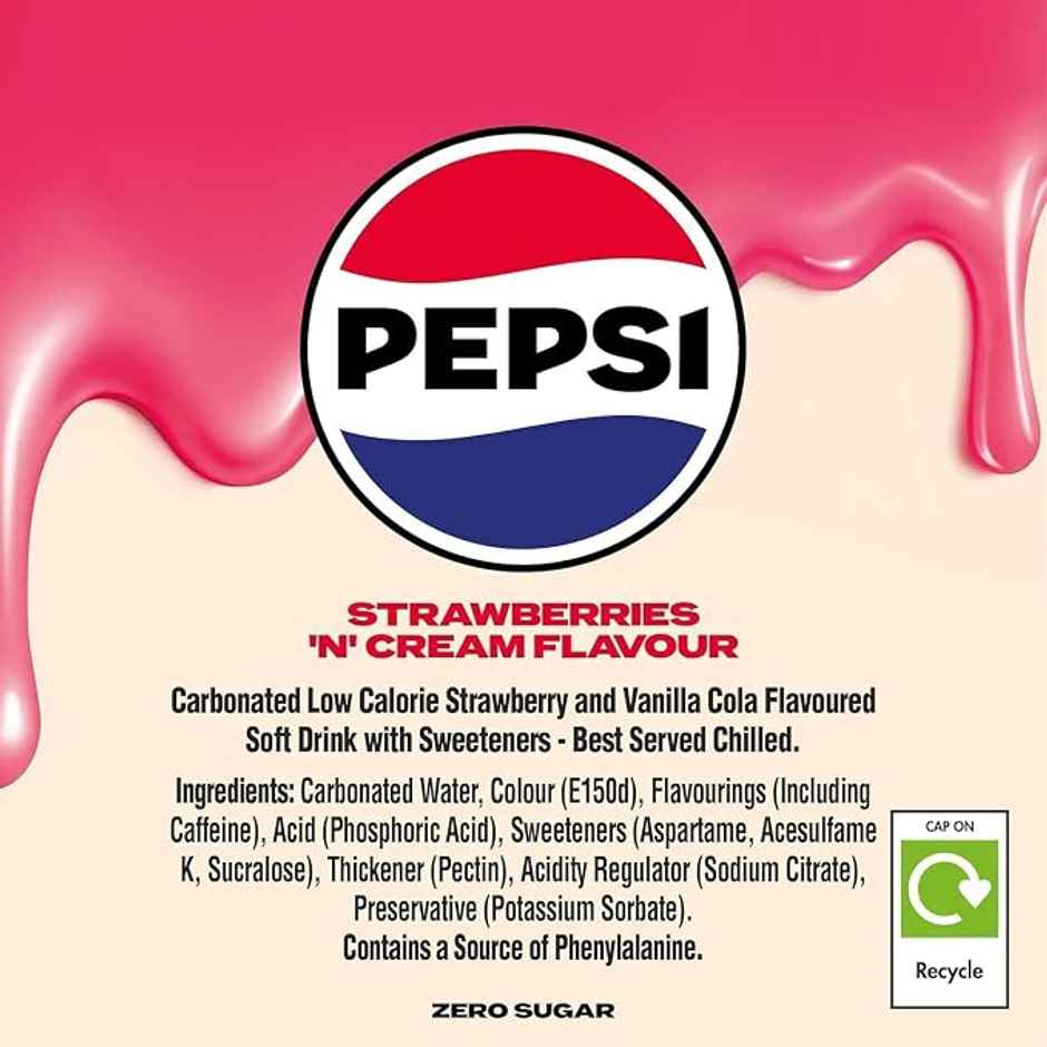 Pepsi Uk Zero Sugar Strawberries And Cream Flavored Cold Drink Can