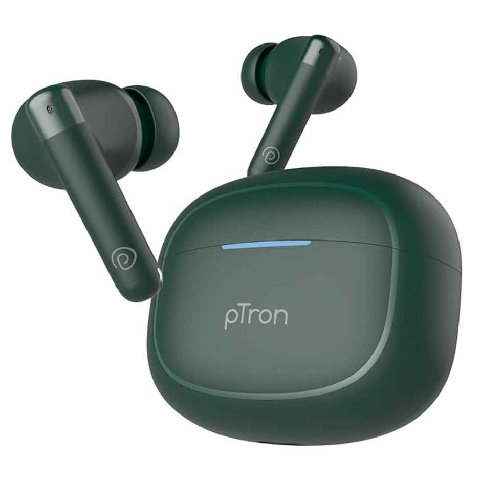 pTron Bassbuds Duo Pro TWS Earbuds | TruTalk AI-ENC Calls | 38H Playback Time | Movie/Music Modes - Green