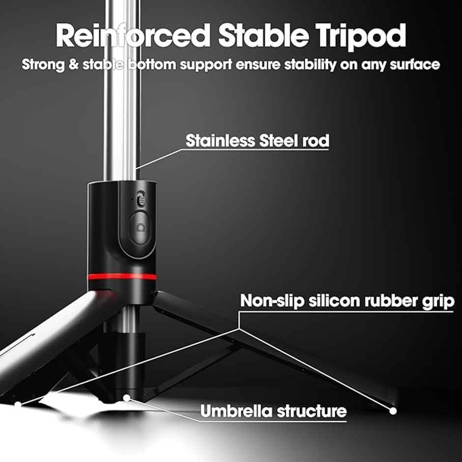 Sounce Selfie Stick with Detachable Light | 45 Inch Extension | 360 Degree Rotatation - Black