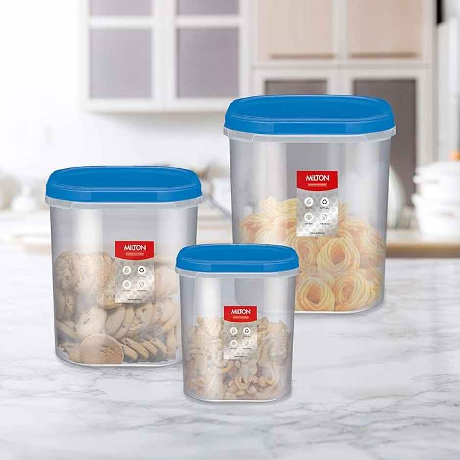 Milton Quadra Storage Container, Set Of 3, 2 Litre, 3 Litre, 4 Litre, Blue