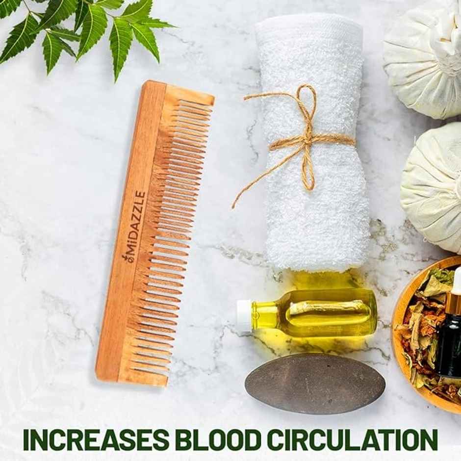 Midazzle Organic Kacchi Neem Wooden Grooming Comb 2in1 |MINC2105