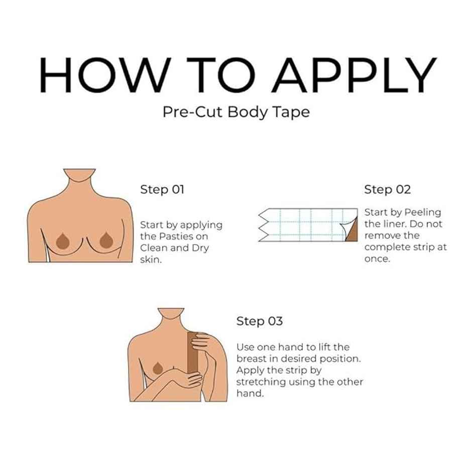 Buttchique Breast Lift Pre-Cut Body Tape Strips (Pack Of 10, Cinnamon (6 X 28 Cms Strips))