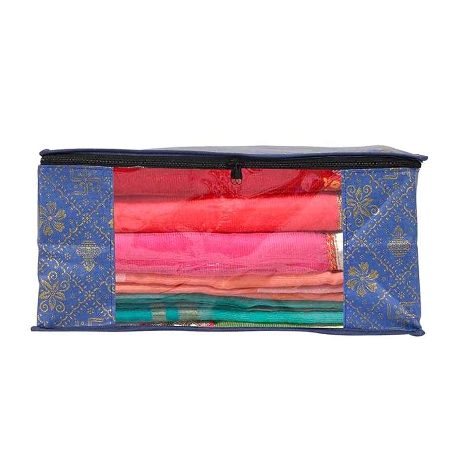 Perpetual Saree Organizer - Foldable Cover with Zip | Transparent Window | Blue | Pack of 6