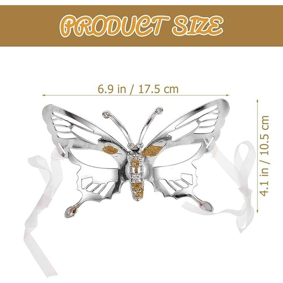 Masquerade Mask, Butterfly Mask with Ribbon Carnival Mask, Half Face | Multicolour | Chrome