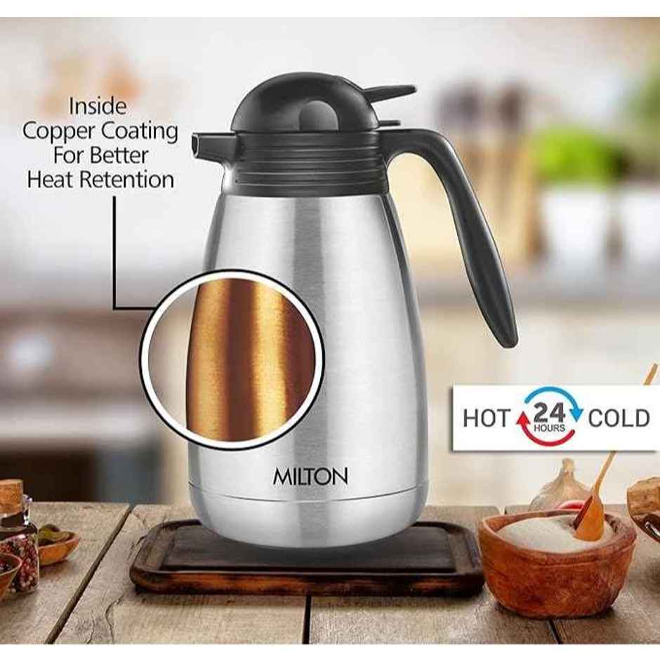 Milton Thermosteel Carafe 24 Hours Hot Or Cold Tea/Coffee Pot, 1500 ml, Silver, Stainless Steel