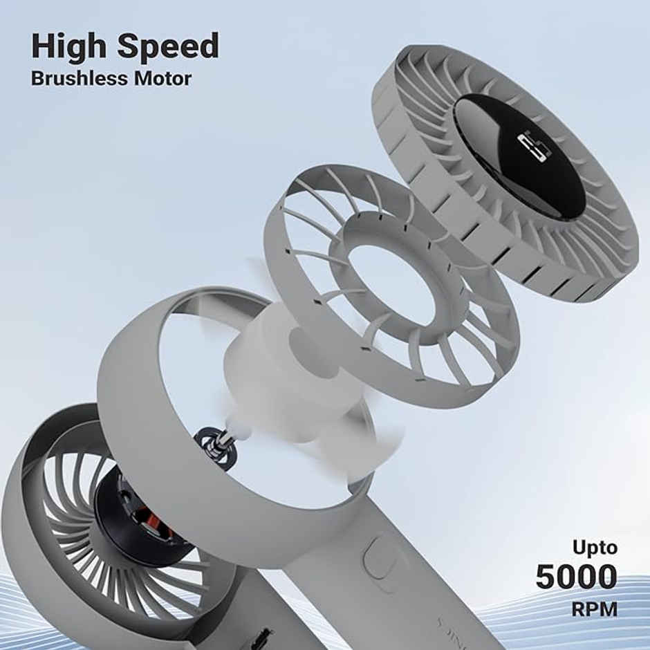 Zebronics Heat Buster 200 Grey Fan | 12H Backup, 3600Mah, 5-Speed, 5.9M/S Airflow, Led Display